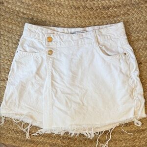 ZARA White Skirt Skort Frayed Edges Size Small